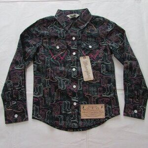 Wrangler Girl's Long Sleeve Neon Boot Snap Western Shirt Black